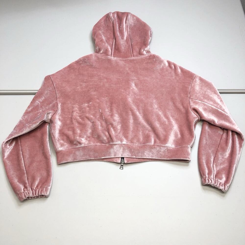 Nike Lab Essential Size Small Pink Velour Cropped Full Zip Hooded Jacket - Picture 8 of 8